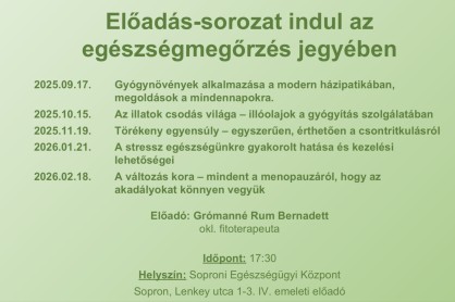 ELŐADÁS SOROZAT INDUL AZ EGÉSZSÉGMEGŐRZÉS JEGYÉBEN