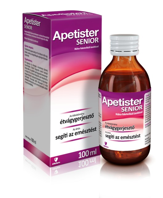 Apetister SENIOR feketeribizlilé koncentrátumot, növényi kivonatokat és vitaminokat tartalmazó étrend-kiegészítő oldat