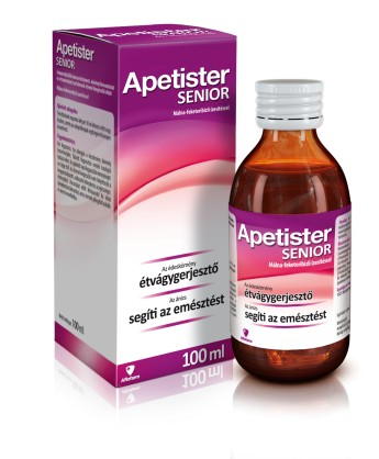 Apetister SENIOR feketeribizlilé koncentrátumot, növényi kivonatokat és vitaminokat tartalmazó étrend-kiegészítő oldat