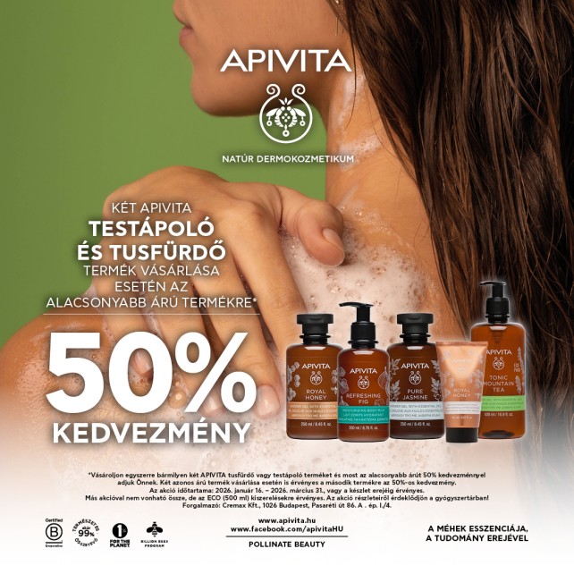 Apivita tusfürdő + testápoló akció 1+ 50%