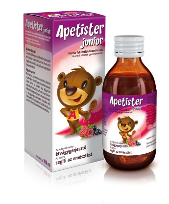 Apetister junior feketeribizlilé koncentrátumot, növényi kivonatokat és vitaminokat tartalmazó étrend-kiegészítő oldat